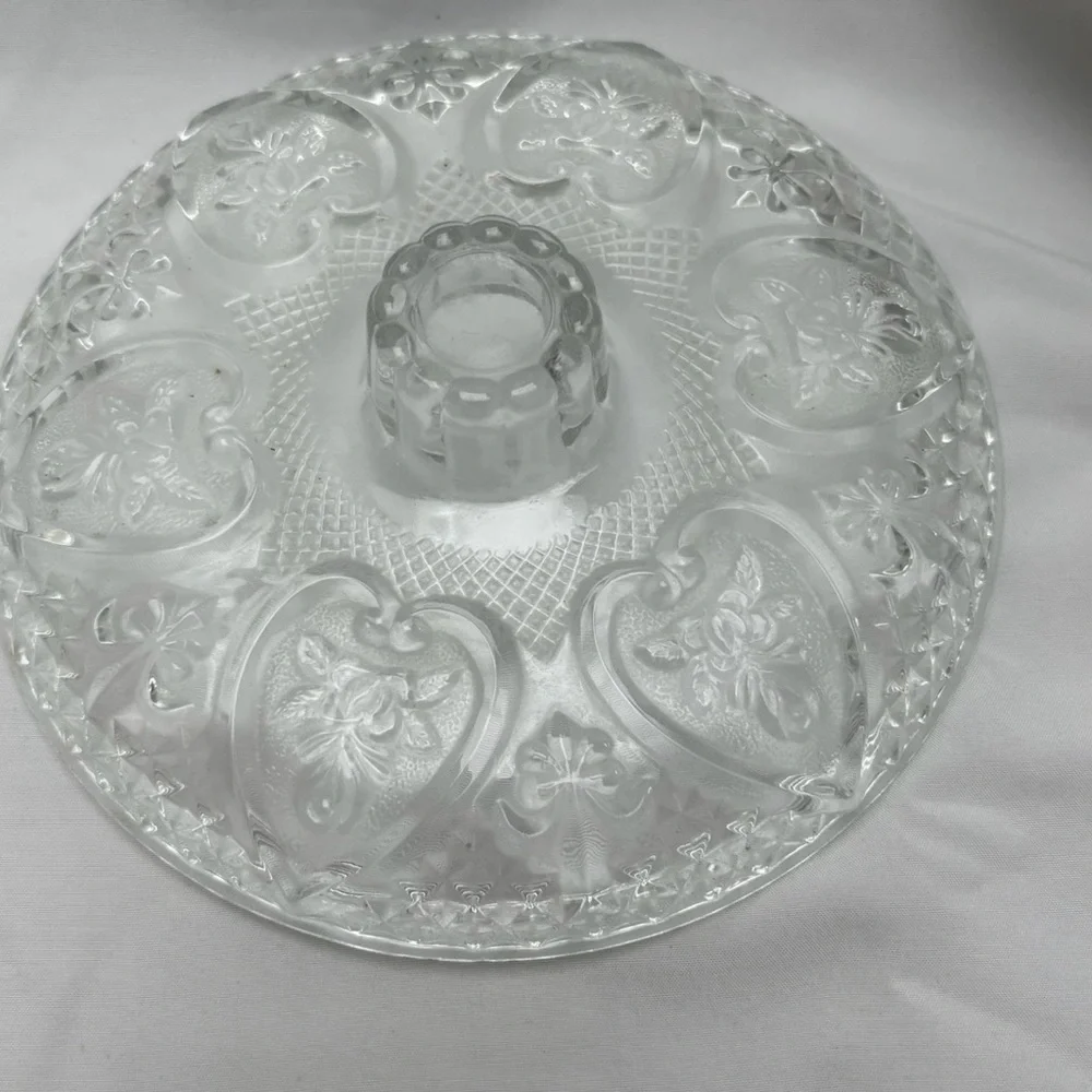 Vintage Pressed Malaysia Glass Candy Dish with Lid Heart Rose Design